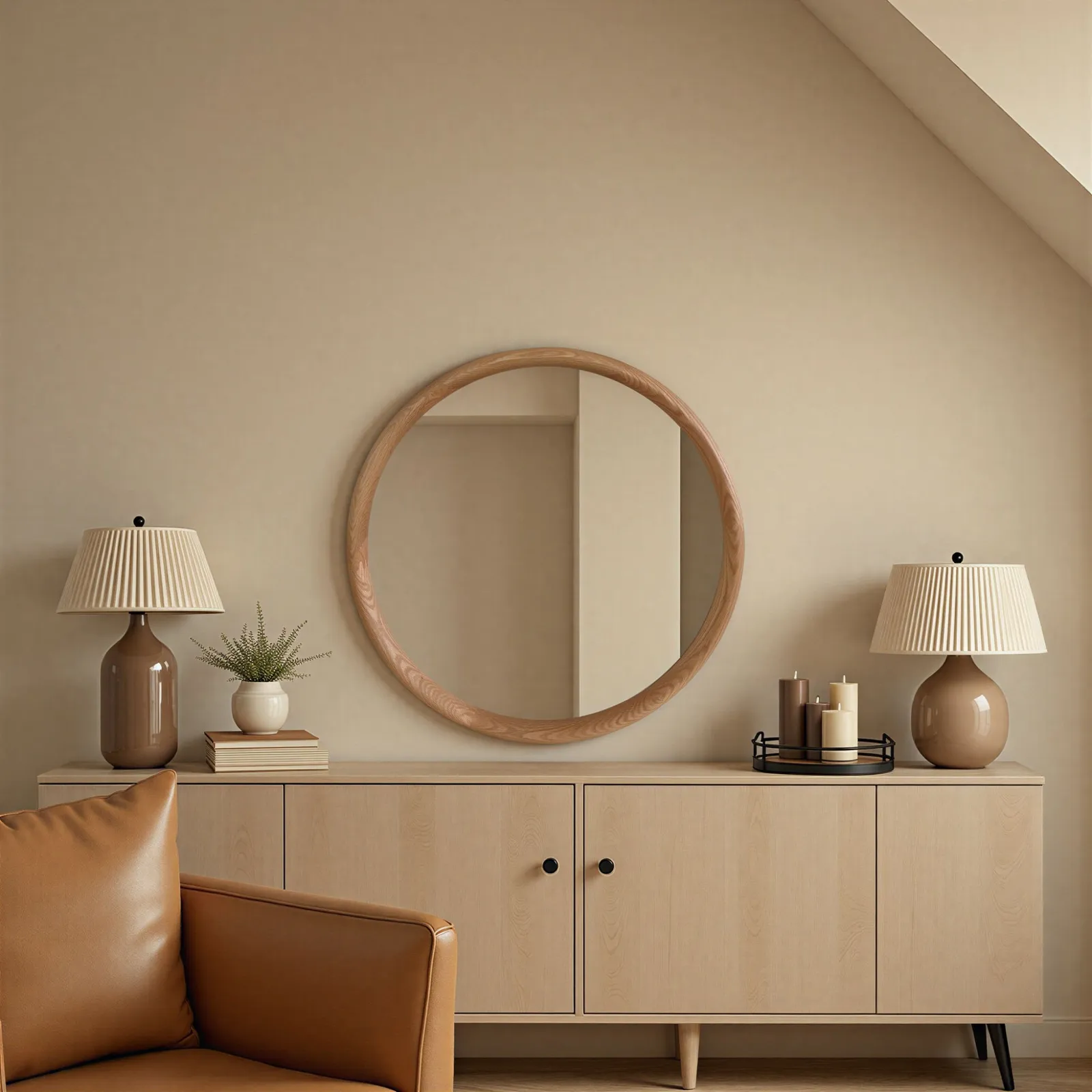 Yearn Mirrors Beaufort Round Solid Oak Wall Mirror in Natural 4