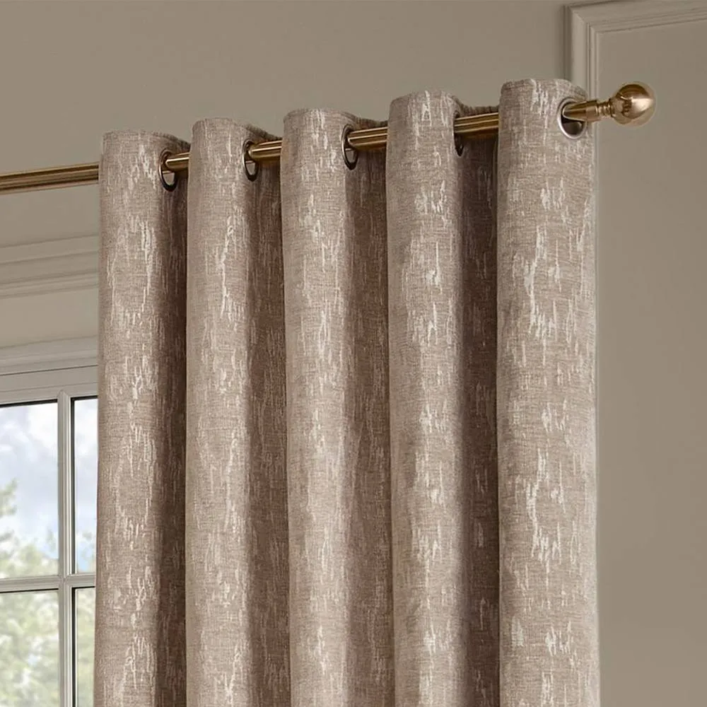 Paoletti Aurelio Chenille Fully Lined Eyelet Curtain Pair in Light Brown 3