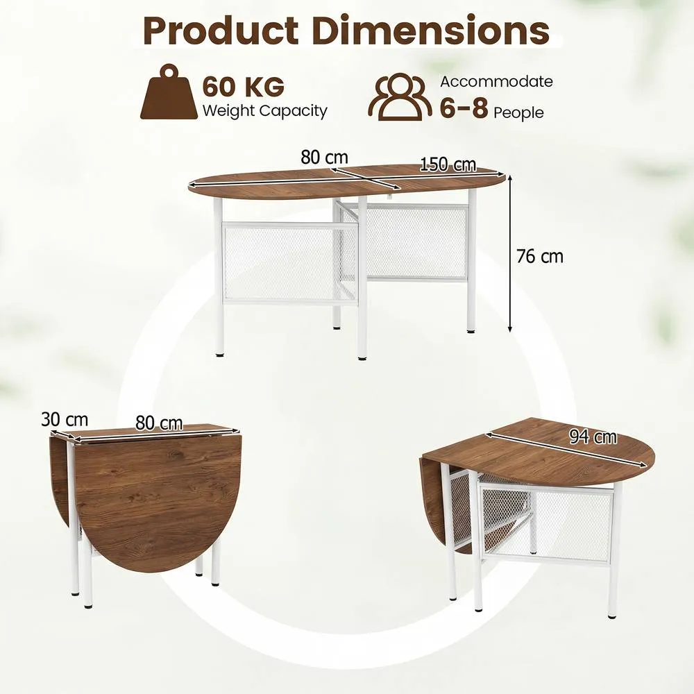 Costway Farmhouse Writing Table 150 CM Folding Dining Table for 6-8 People in Natural 2