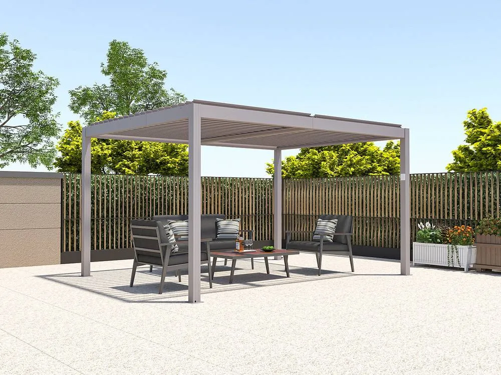Vente-unique Freestanding Electric Bioclimatic Aluminium Pergola With Adjustable in Taupe