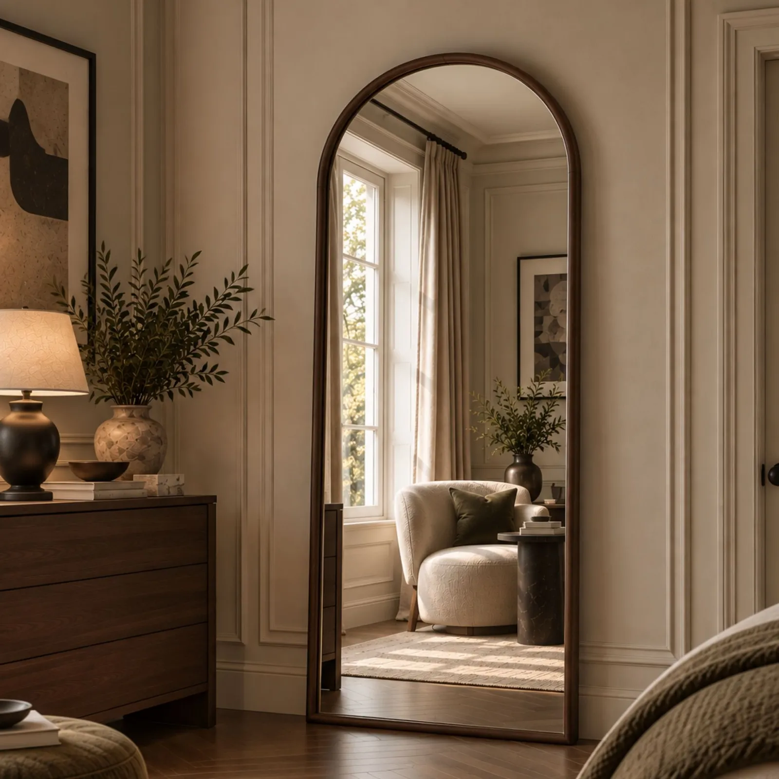 Yearn Mirrors Kimpton Arched Walnut Full Length Mirror 2