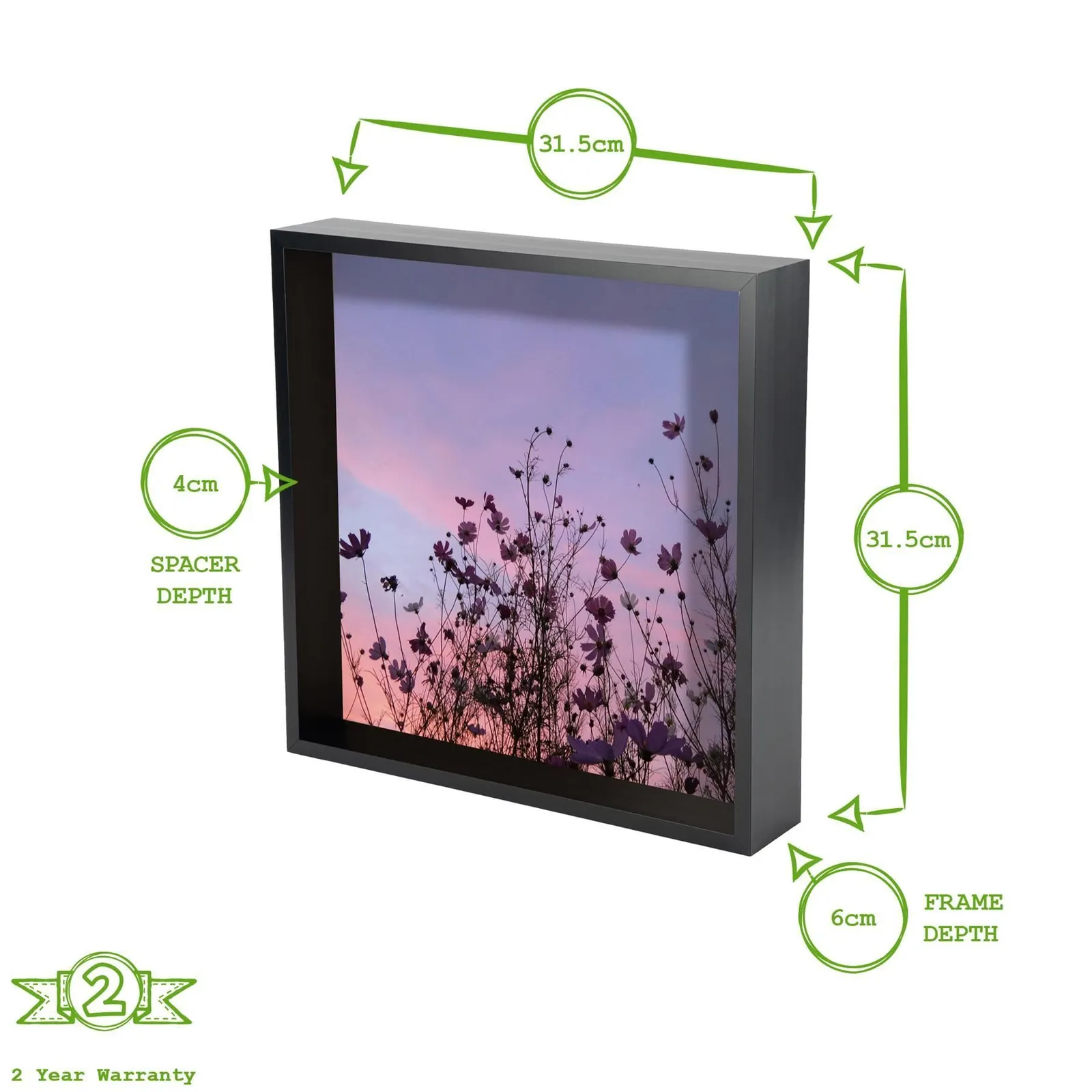 Nicola Spring 3D Deep Box Photo Frames - 12 x 12" - Pack of 5 in Black 4