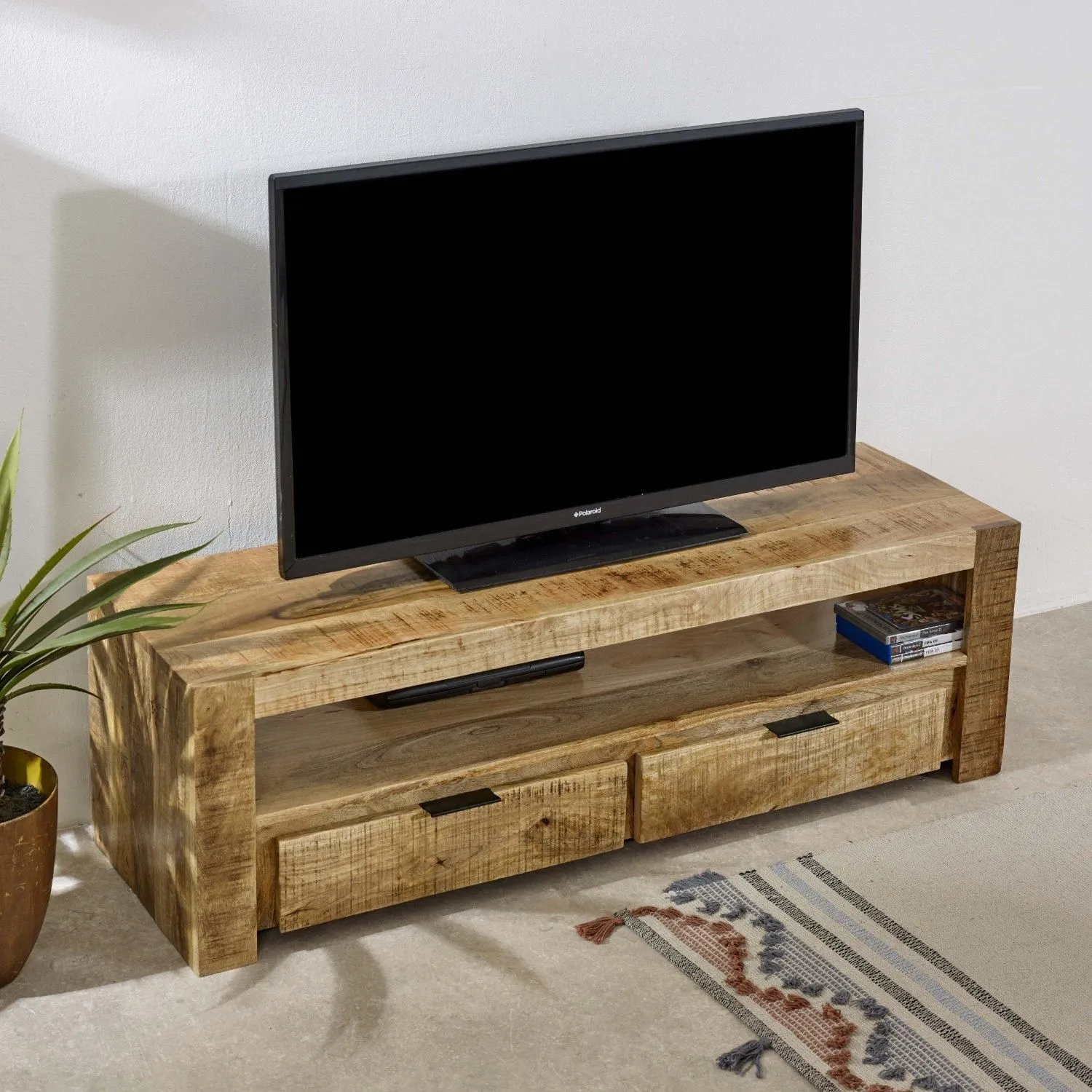 IH Design Bratton Mango Wooden Tv Stand With 2 Drawers in Brown 2