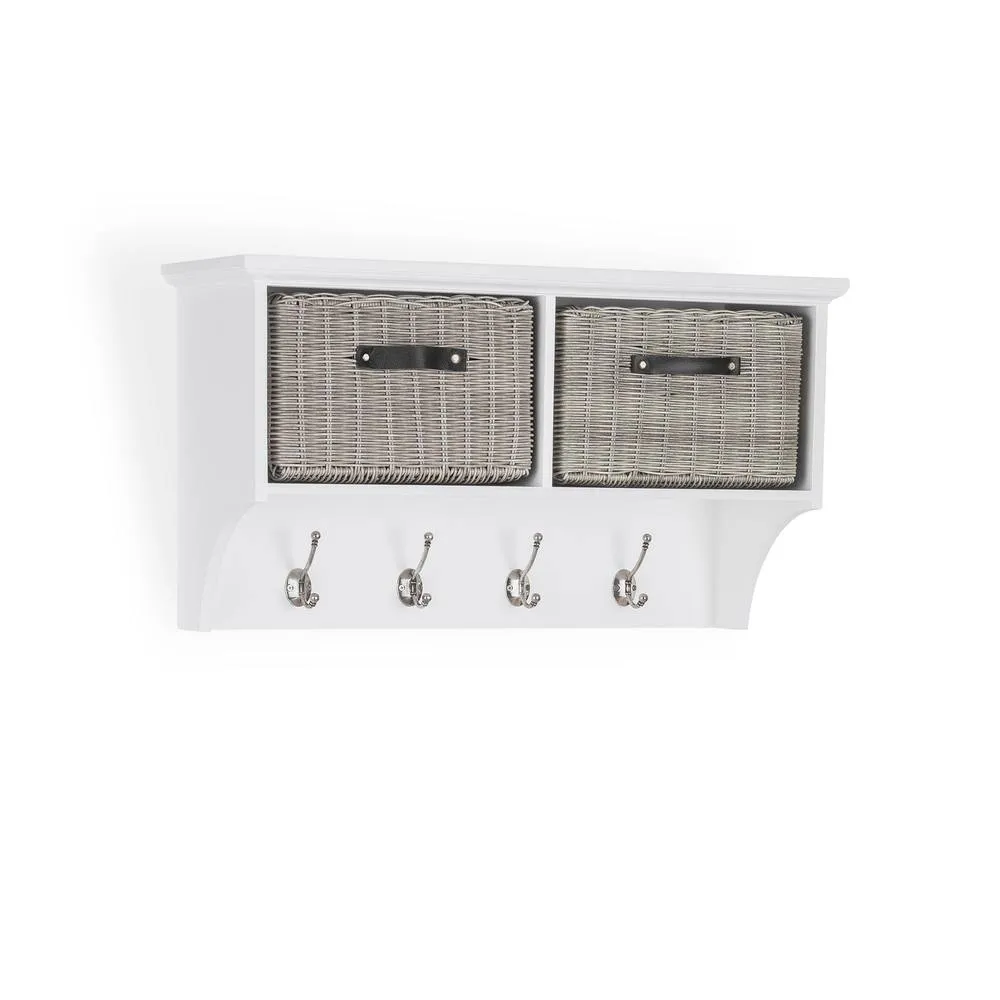 Statement Furniture Tetbury Coat Rack Hanging Shelf with 2 Grey Storage Baskets in White 3