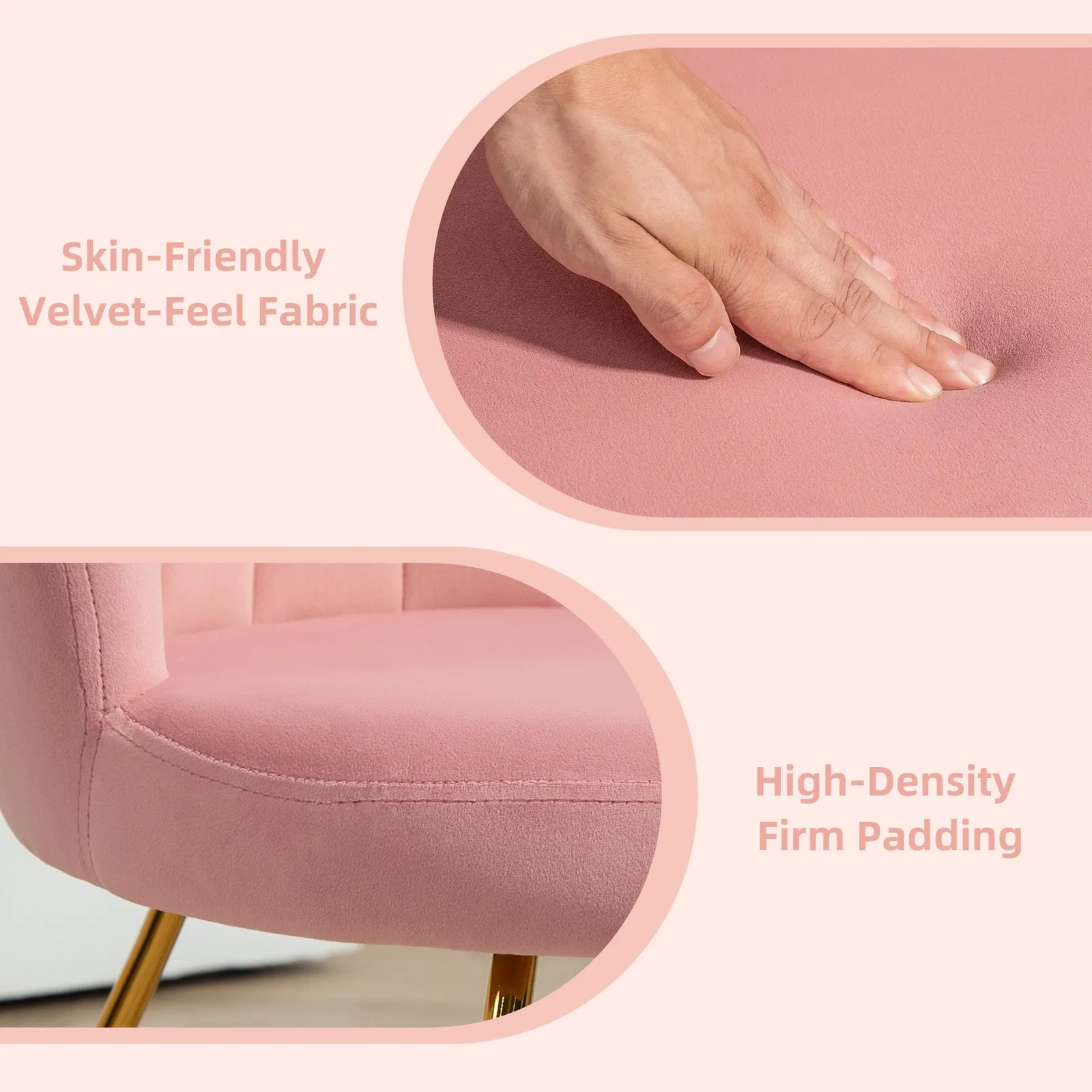 HOMCOM Accent Chair, Velvet Armchair with Lotus Backrest, Steel Legs in Pink 5