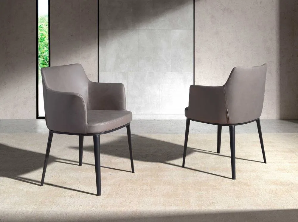 Angel Cerda Model Mink Fabric Dining Chair with Armrests and in Grey 3