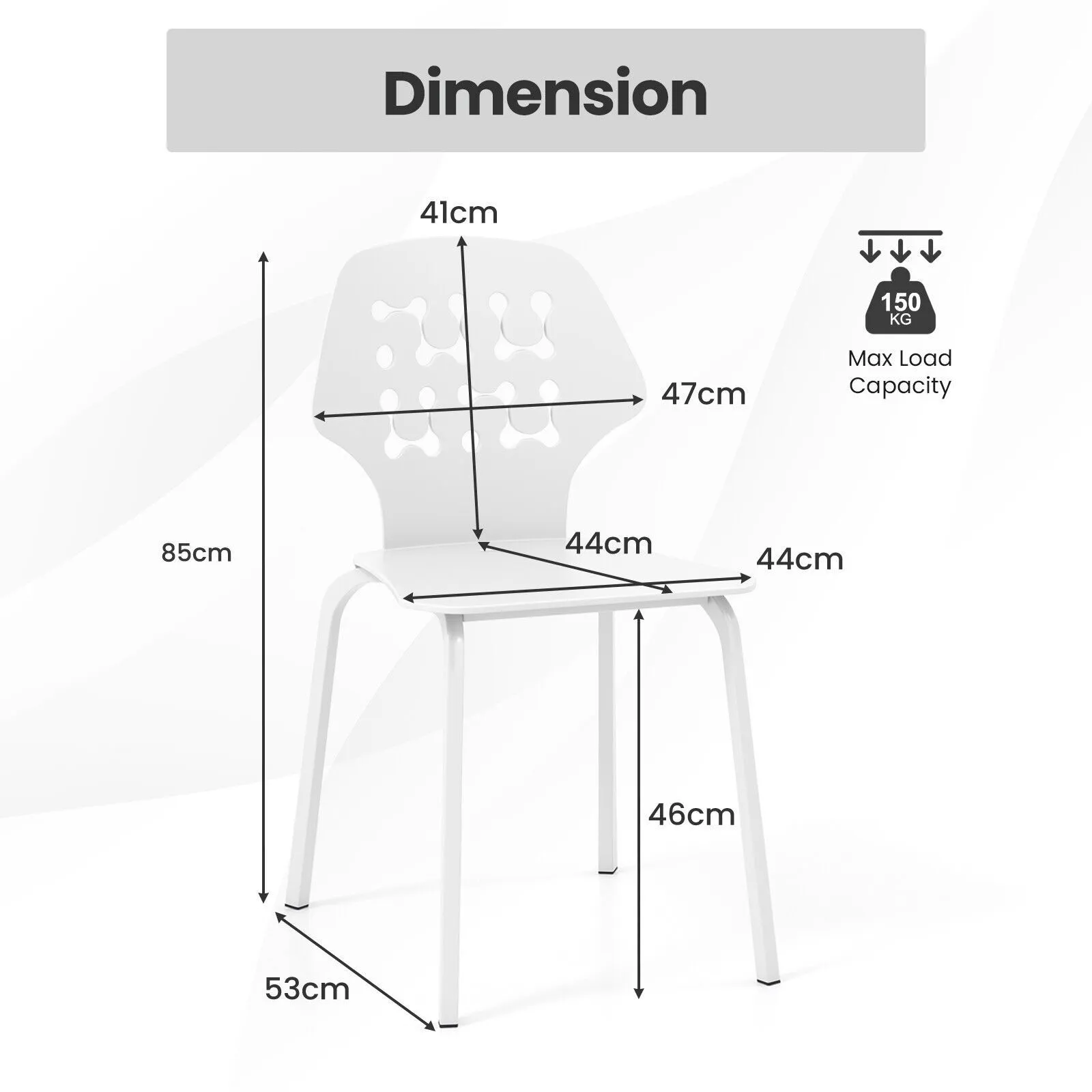 Costway Set of 4 Dining Chair Metal Kitchen Bar Chair Stool Armless Accent Side Chair in White 2