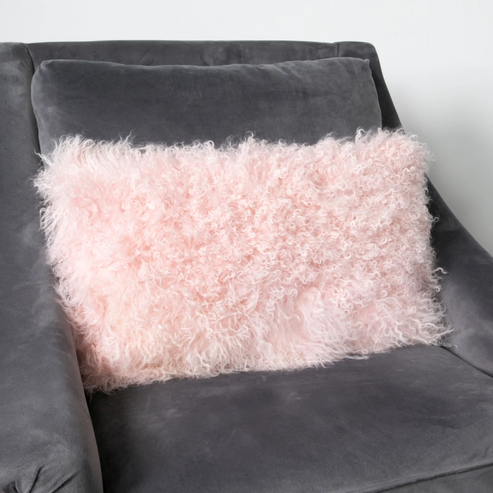 Native Natural Pink Curly Sheepskin Cushion 30x50cm