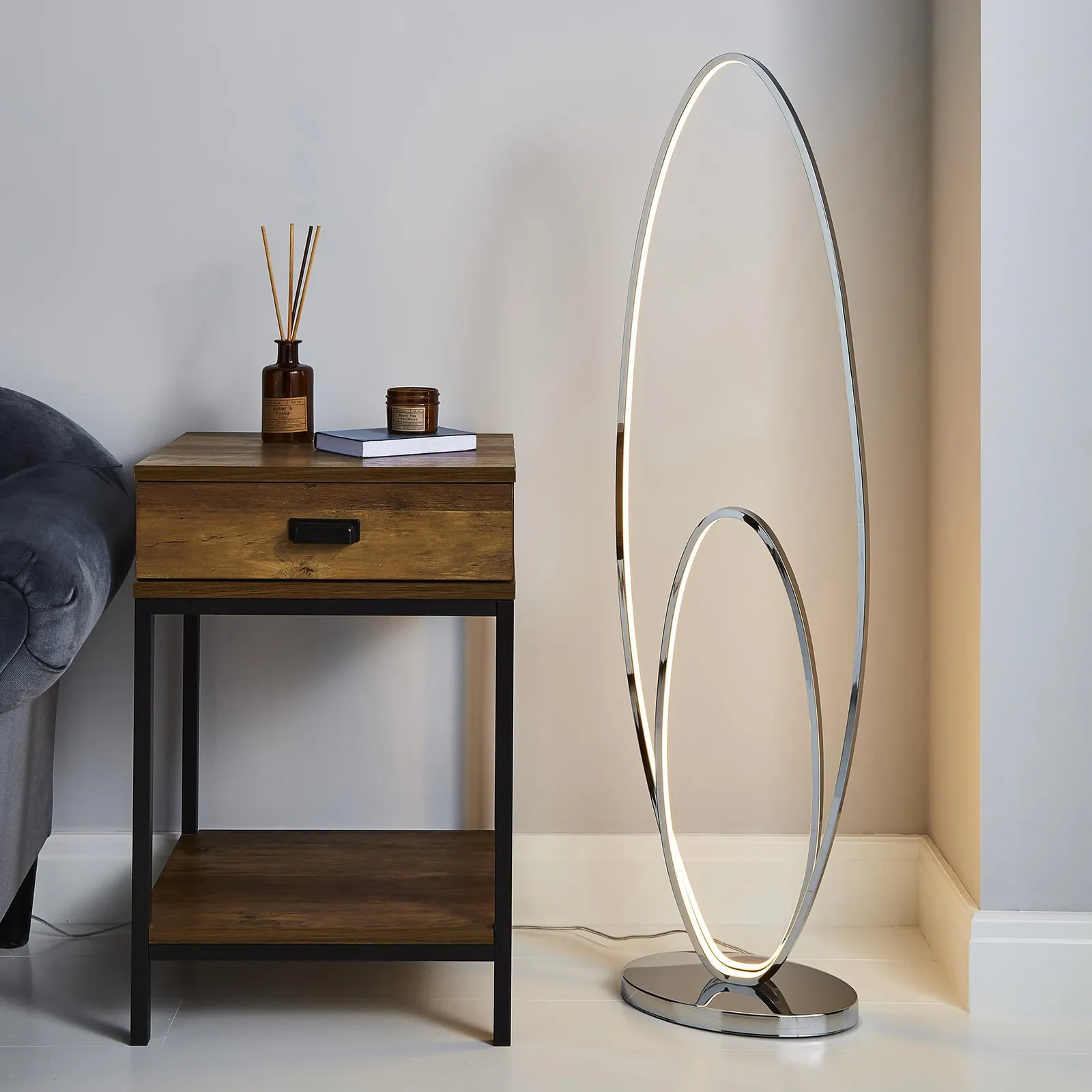 Menton Dimmable Integrated LED Chrome Floor Lamp Chrome