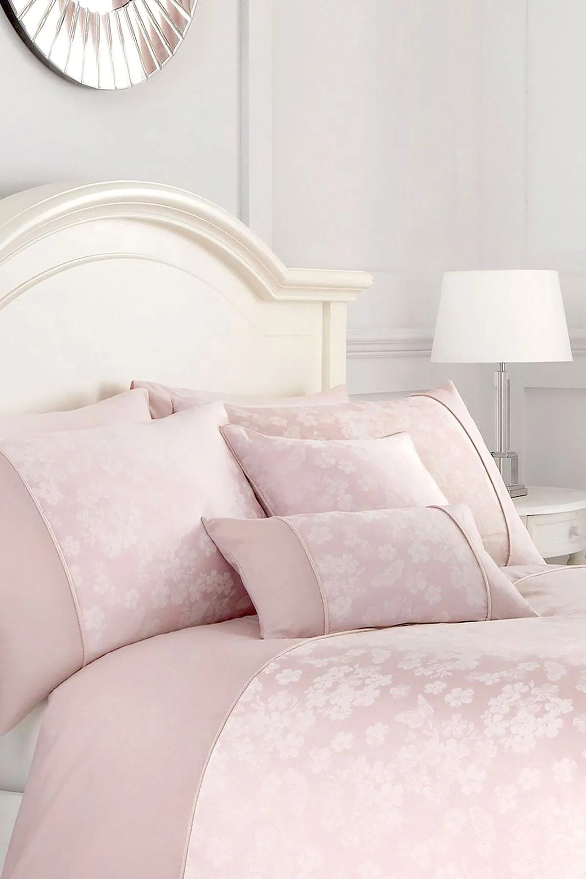 Dreams & Drapes 'Blossom' Premium Woven Jacquard Floral Filled Square Cushion in Light Pink 3