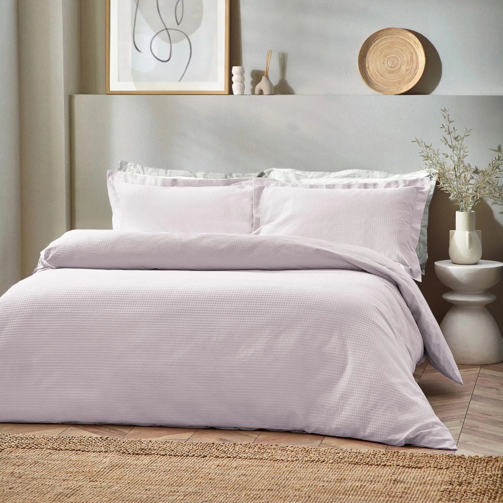 Yard Waffle Textured 100% Cotton Duvet Cover Set in Light Pink 3