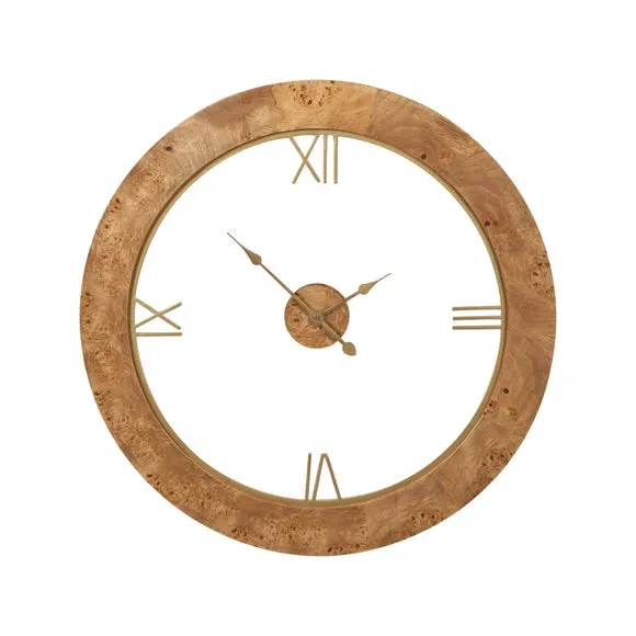 Newborough Burr Wood Effect Open Face Round Wall Clock 3