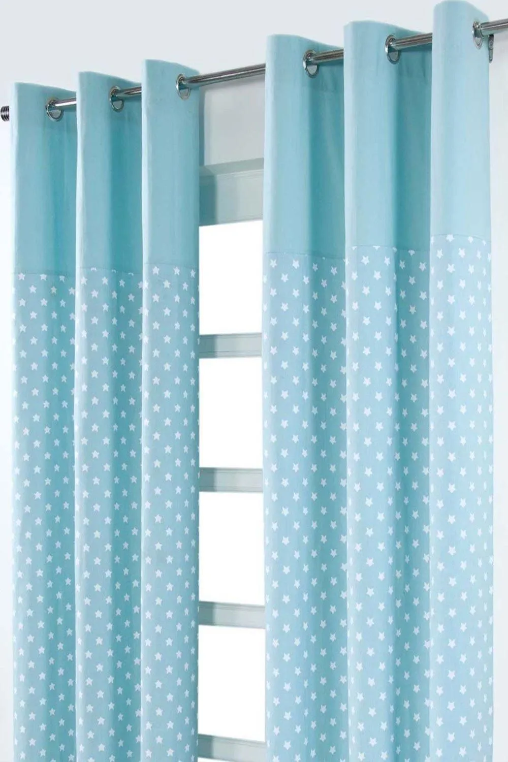 Homescapes Cotton Stars Blue Ready Made Eyelet Curtain Pair 2