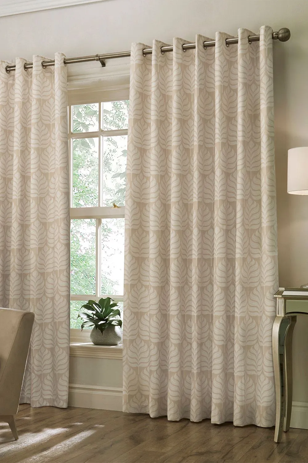 Paoletti Horto Embroidered Botanical Eyelet Curtains in Natural 1