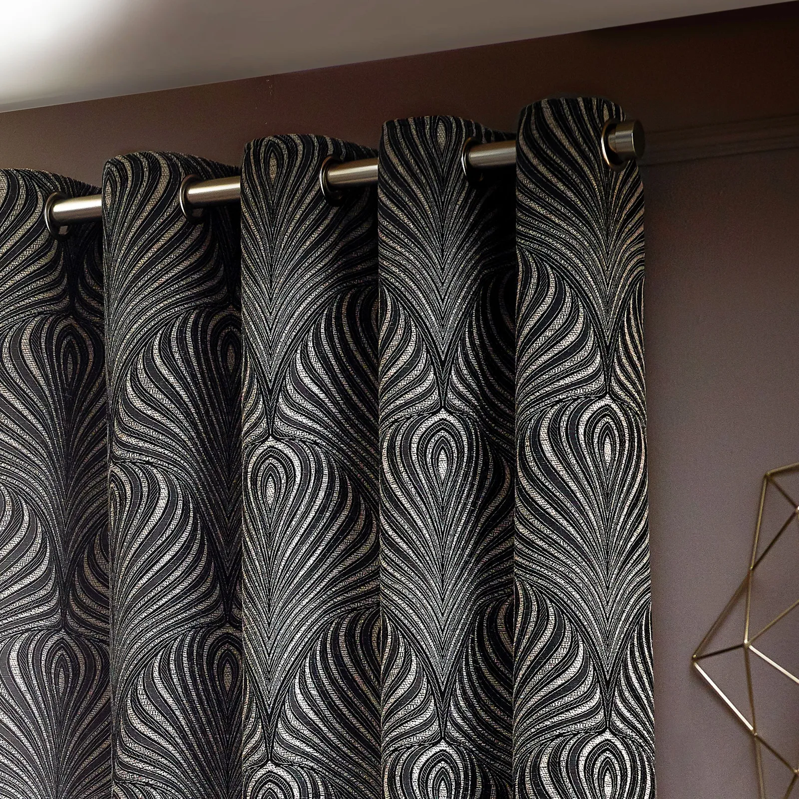 Paoletti Gatsby Jacquard Eyelet Curtains in Black 3