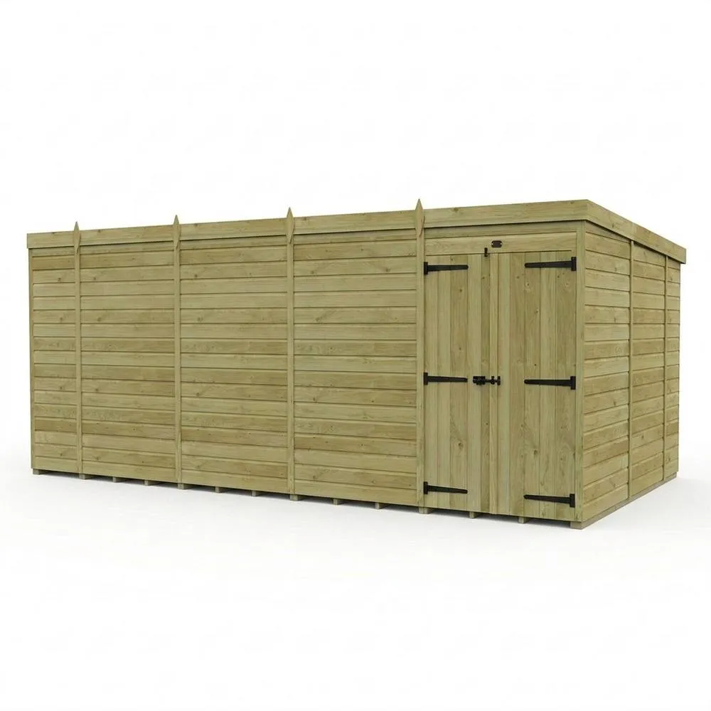 Buttercup Farm 18ft x 10ft Pent Garden Shed Double Door No Windows - Timber in Brown