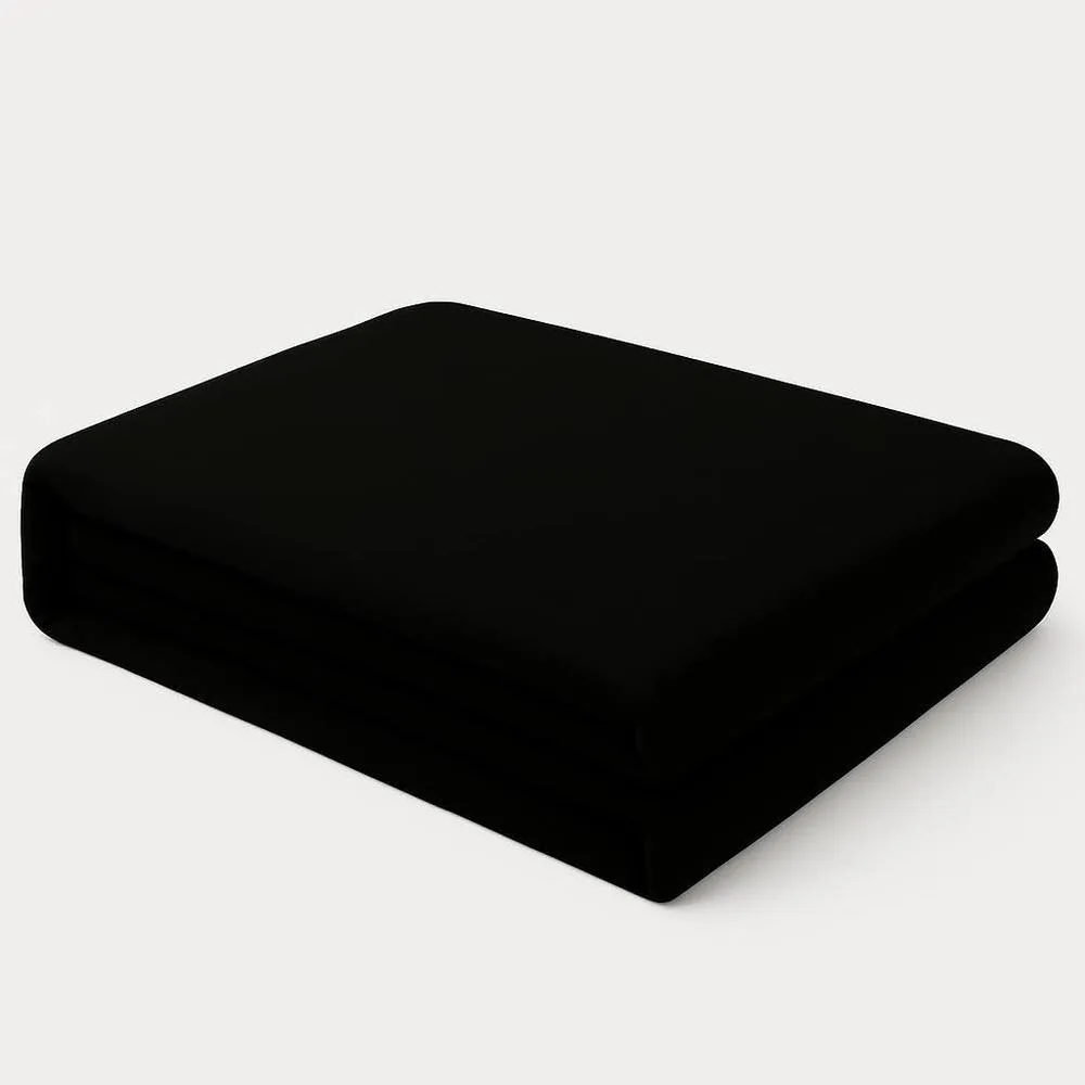 Homes-Linen Plain Dyed Flat Sheet Polycotton Blend Easy Care Bed Linen in Black