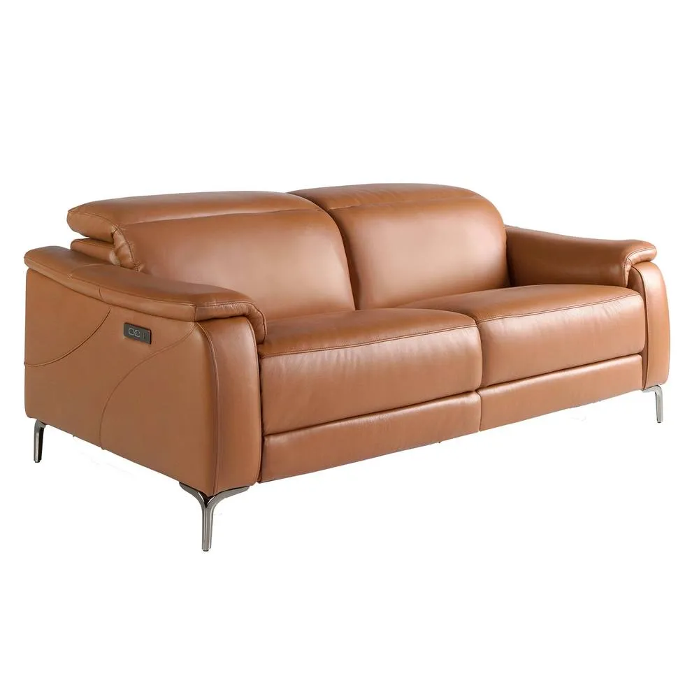 Angel Cerda 3Seater Brown Cowhide Leather Sofa Dual Electric