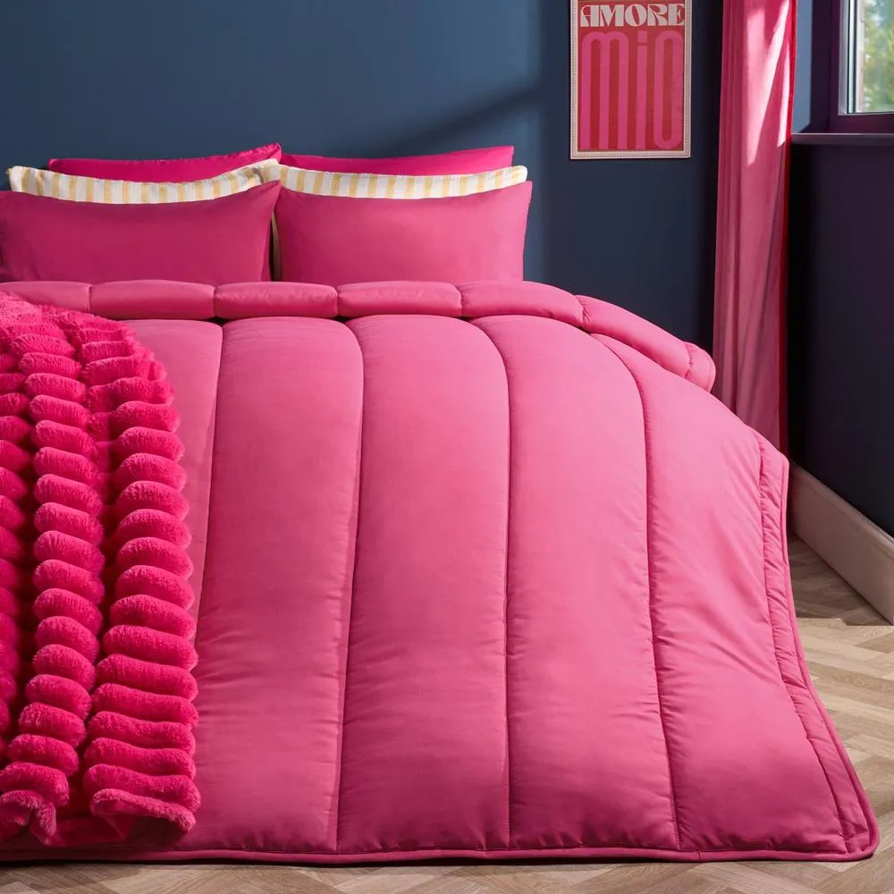 OHS Plain 10.5 TOG Coverless Duvet with Pillowcase Bedding Set in Bright Pink