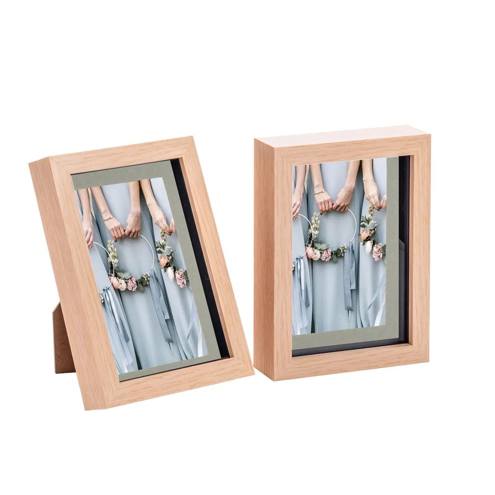 Nicola Spring 3D Box Photo Frames - 5 x 7" with 4 x 6" Mount - Black Mount - Pack of 2 in Light Brown