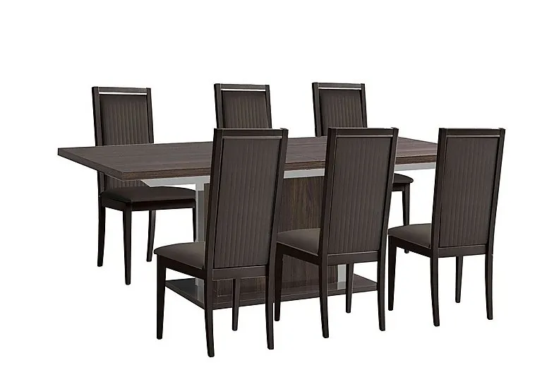 Venezia 160 cm Extending Dining Table and 6 Panelled Faux Leather Chairs Set - Walnut