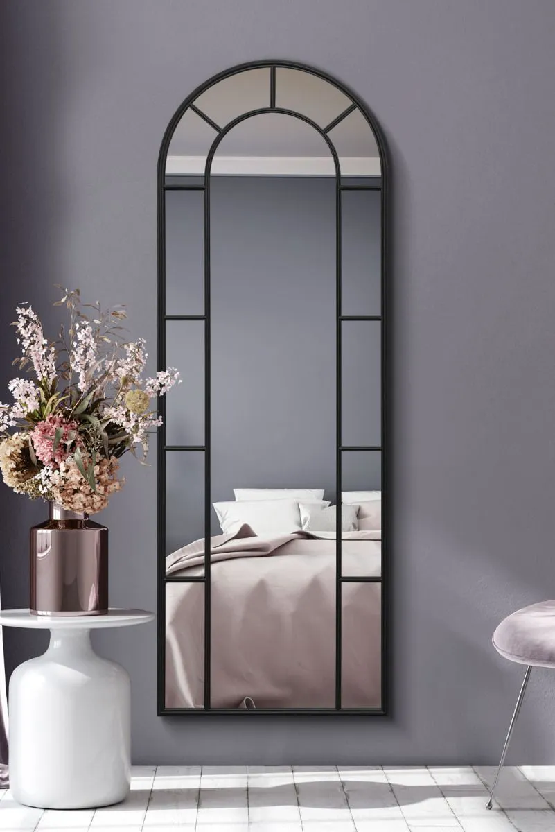 MirrorOutlet Black Framed Arched Leaner/Wall Mirror 67" X 24" (170CM X 60CM)