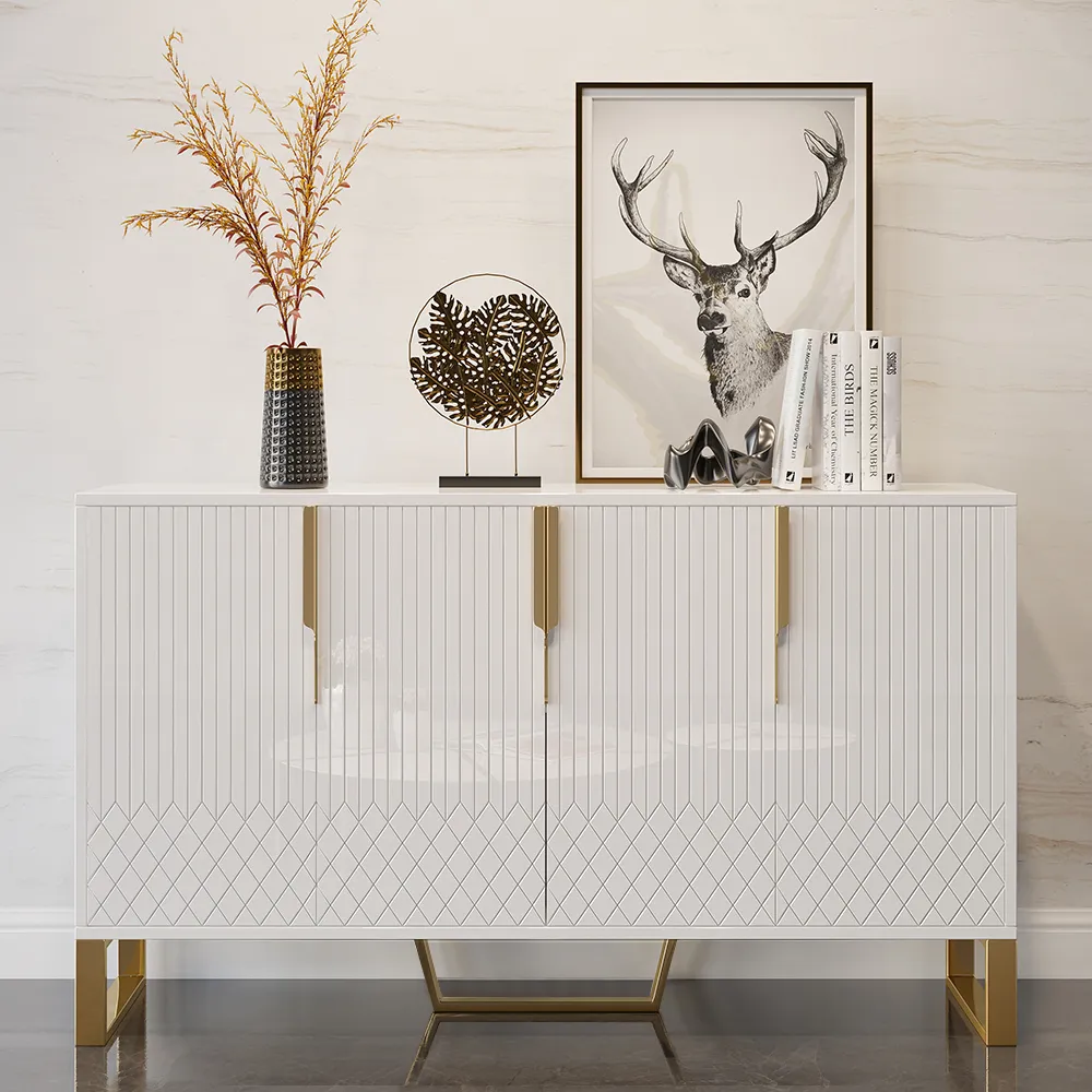 4-Door Wood 60" Sideboard with 3 Shelves Aro Contemporary White