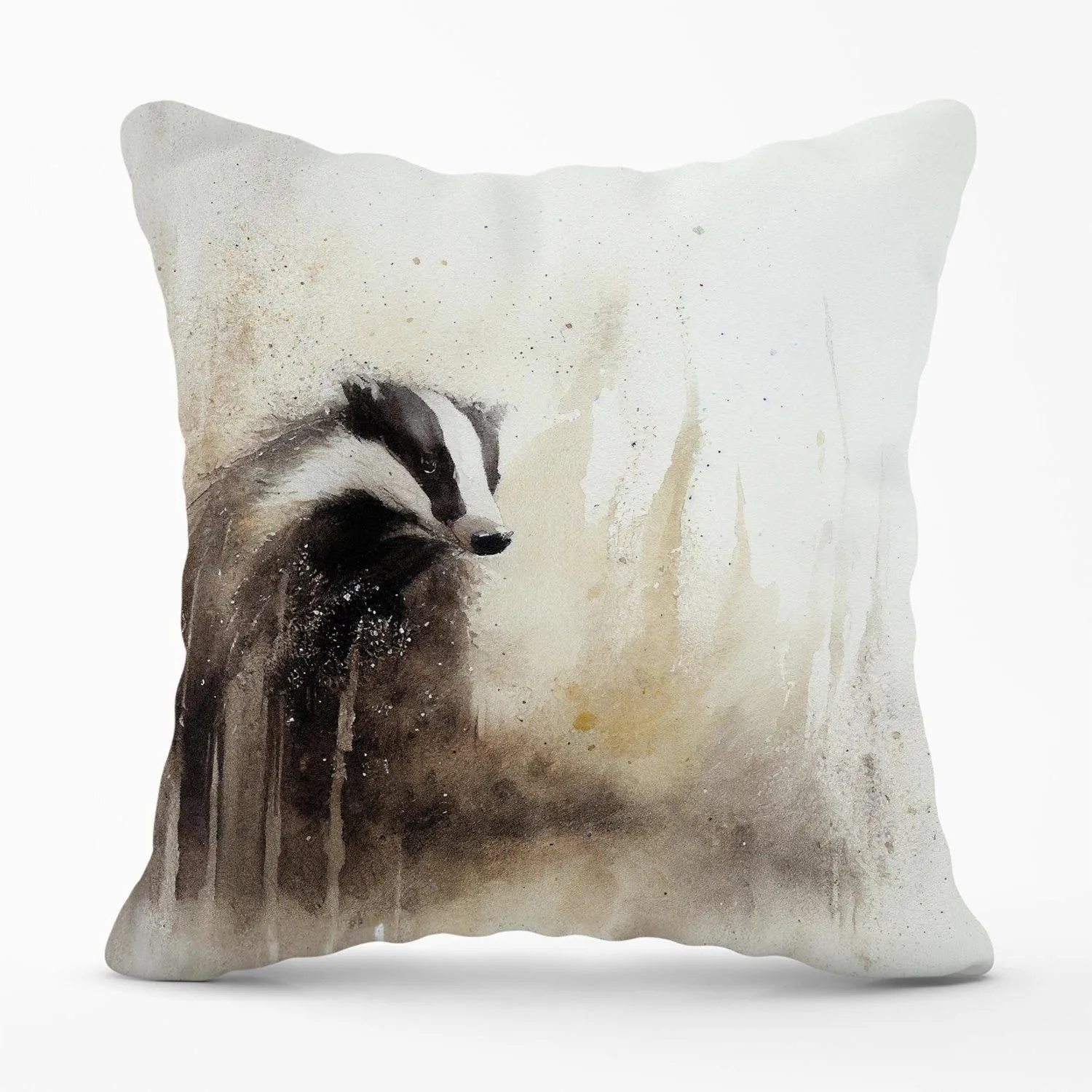 Warren Reed - Designer Badger Watercolour Outdoor Cushion in Brown