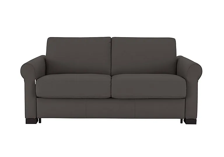 Alcova 2 Seater Leather Sofa Bed with Scroll Arms - Torello Grigio Scuro