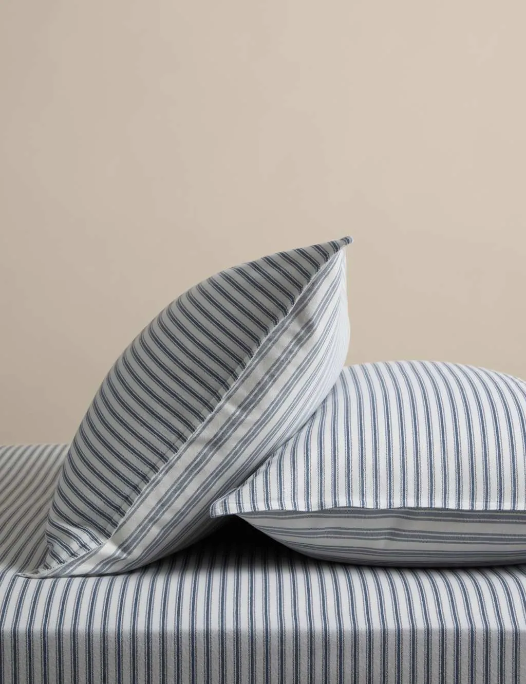 M&S 2 Pack Brushed Cotton Striped Pillowcases Slate Blue