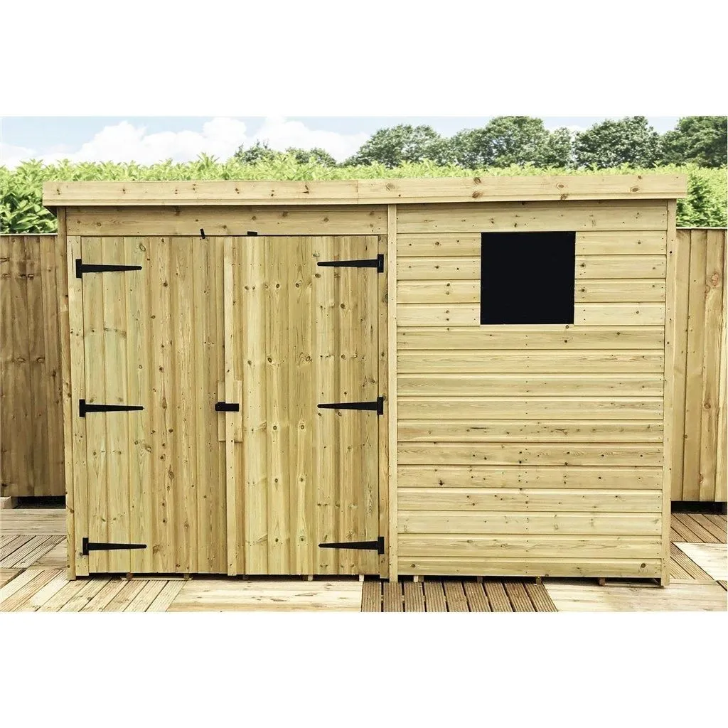Marlborough 10 x 6 Pressure Treated Pent Garden Shed with Double Doors in Natural 2