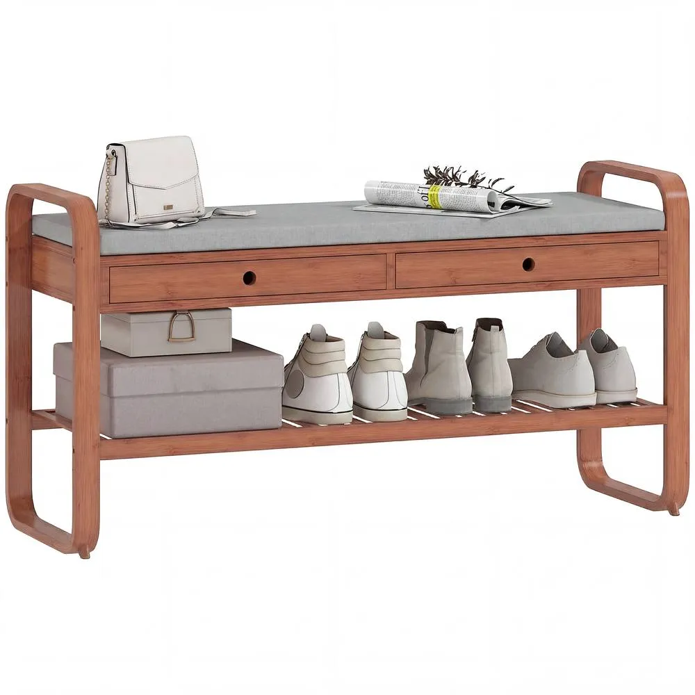 HOMCOM Shoe Bench with 2 Drawers Cushioned Seat 105 cm in Dark Brown 2