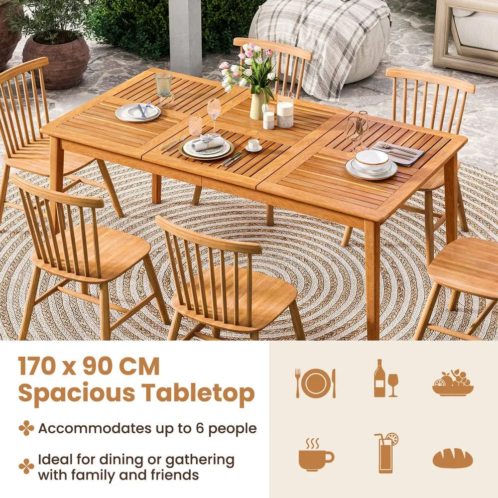 Costway Patio Table Outdoor Acacia Wood Dining Table for 6 People-Natural in Natural 4