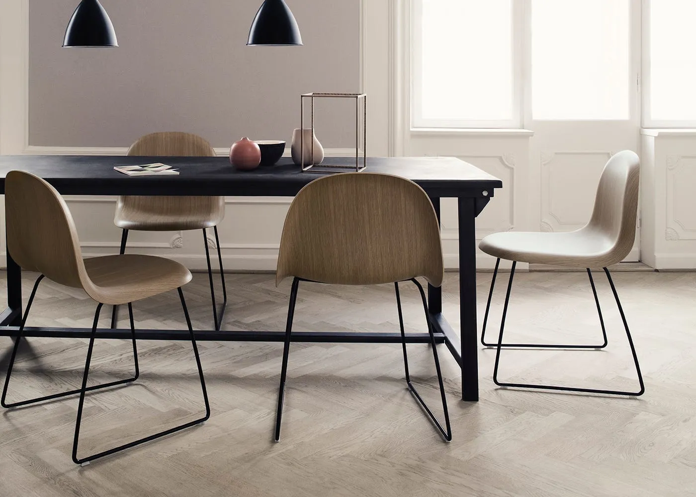 Gubi 3D Dining Chair Front Upholstered Dedar Belsuede 132 Walnut Stainless Steel 3