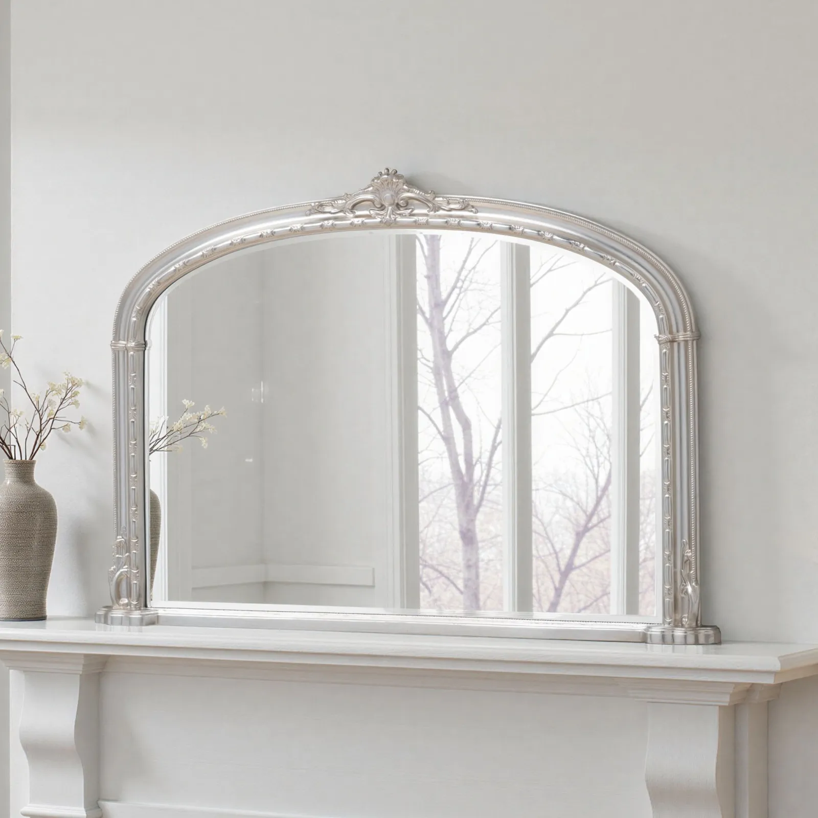 Yearn Mirrors Overmantle Mirror Arched 127(w) x 89cm(h) Victorian Mirror in Silver 2