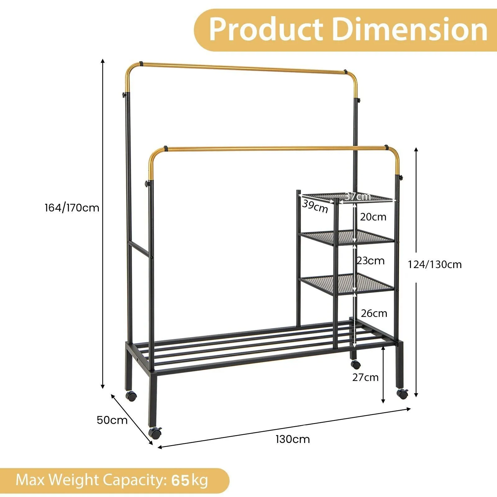 Costway Rolling Clothes Drying Rack Adjustable Double Rods Garment Rack Clothes Hanger in Black 2