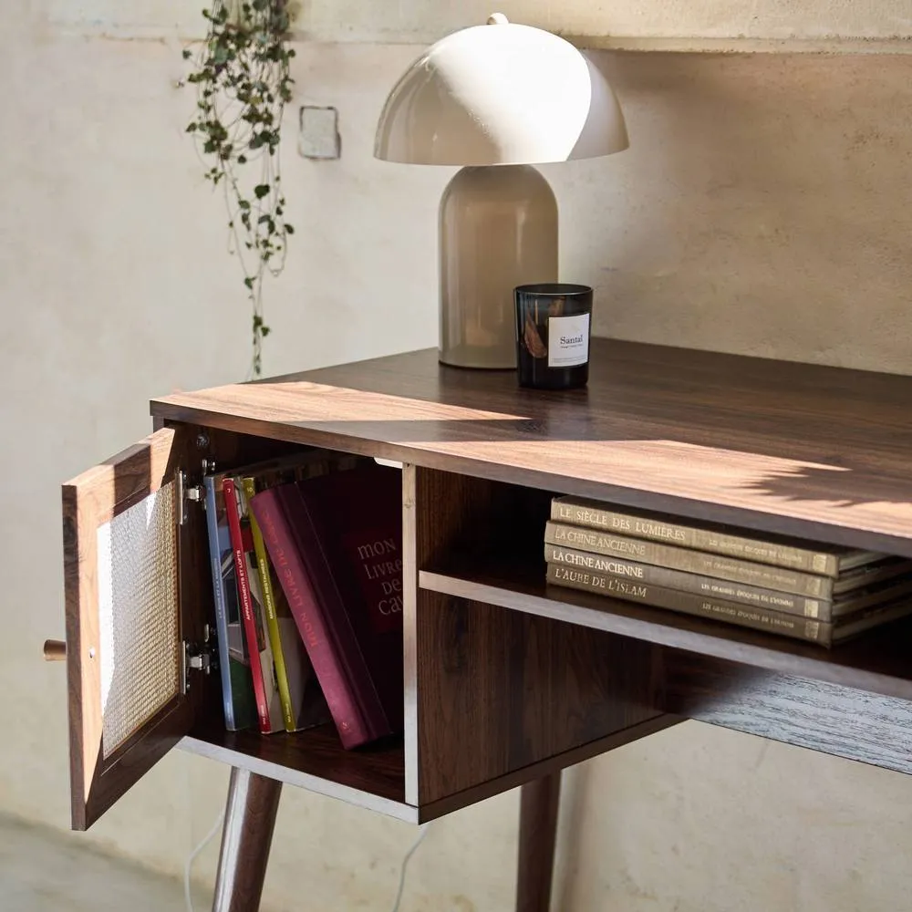 sweeek 2-door desk with wood & cane effect in Dark Brown 5