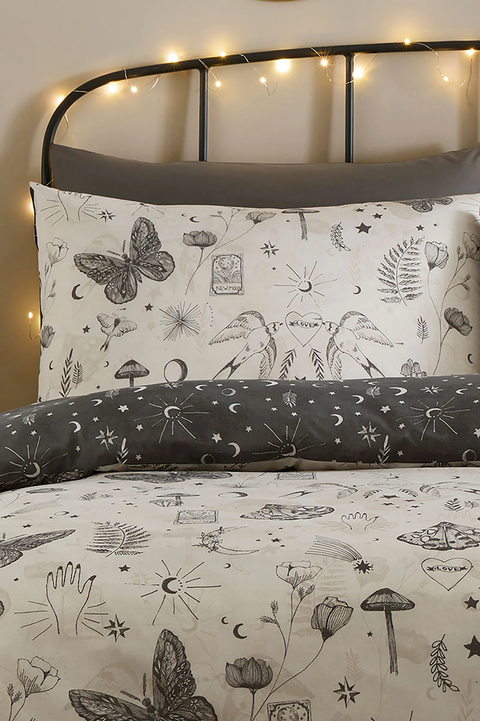 Fusion 'Celeste' Hand Drawn Print Reversible Duvet Cover Set in Grey 2
