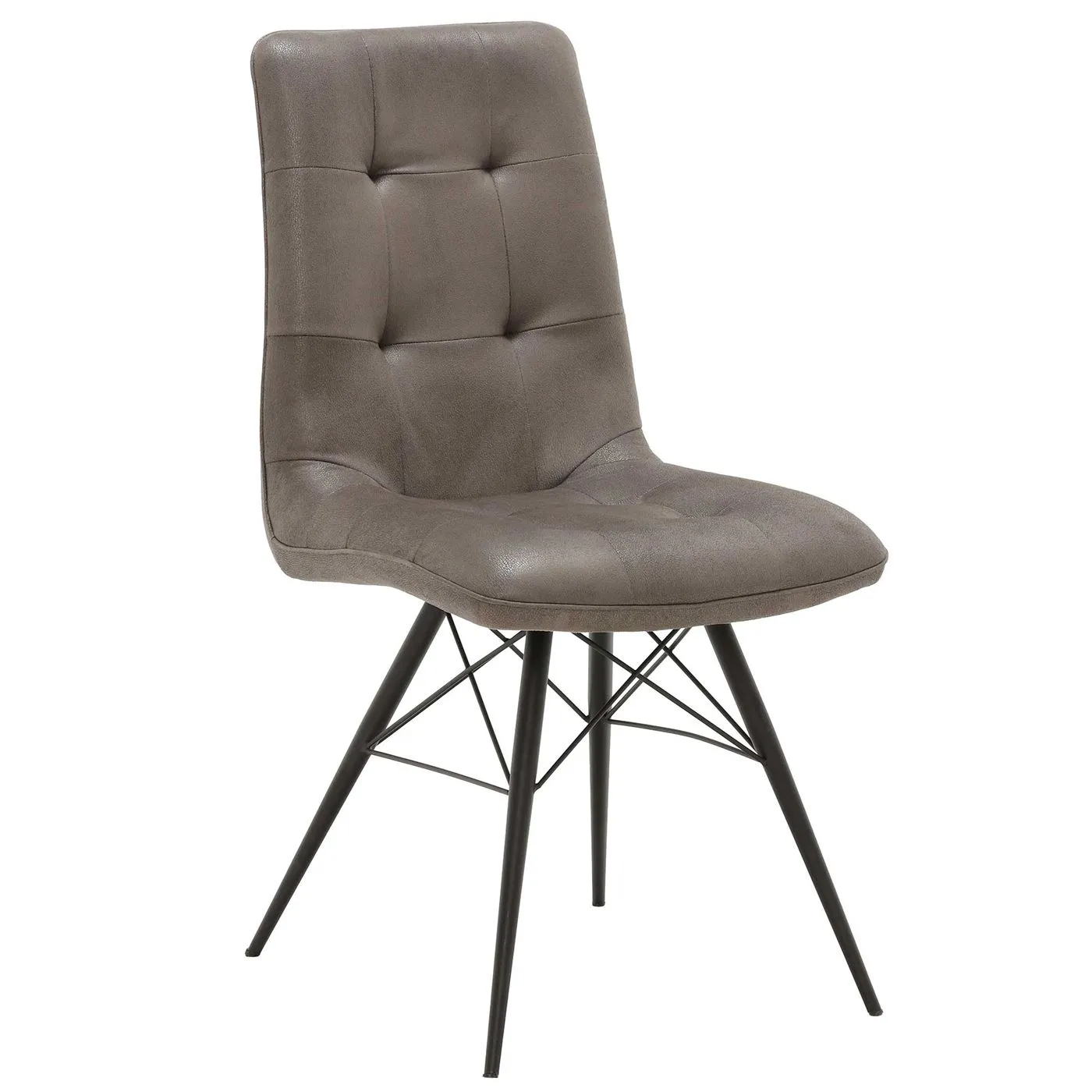 Hix Upholstered Dining Chair - Grey - Leather - Quilted - W45 x D62.5 x H94cm - Barker & Stonehouse