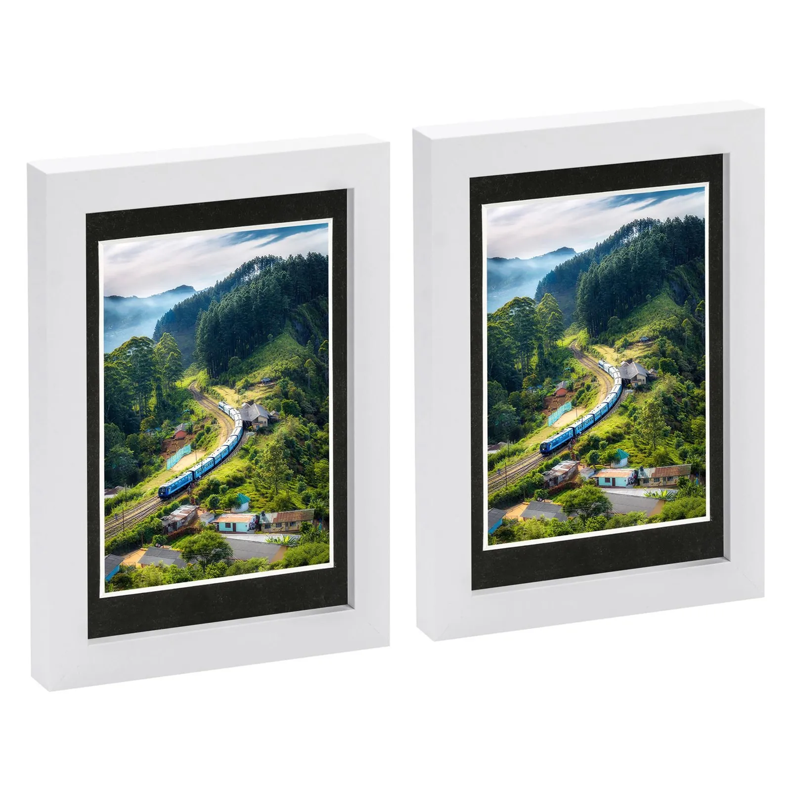 Nicola Spring Photo Frames with 4" x 6" Mount - 5" x 7" - Ivory Mount - Pack of 2 in White 1
