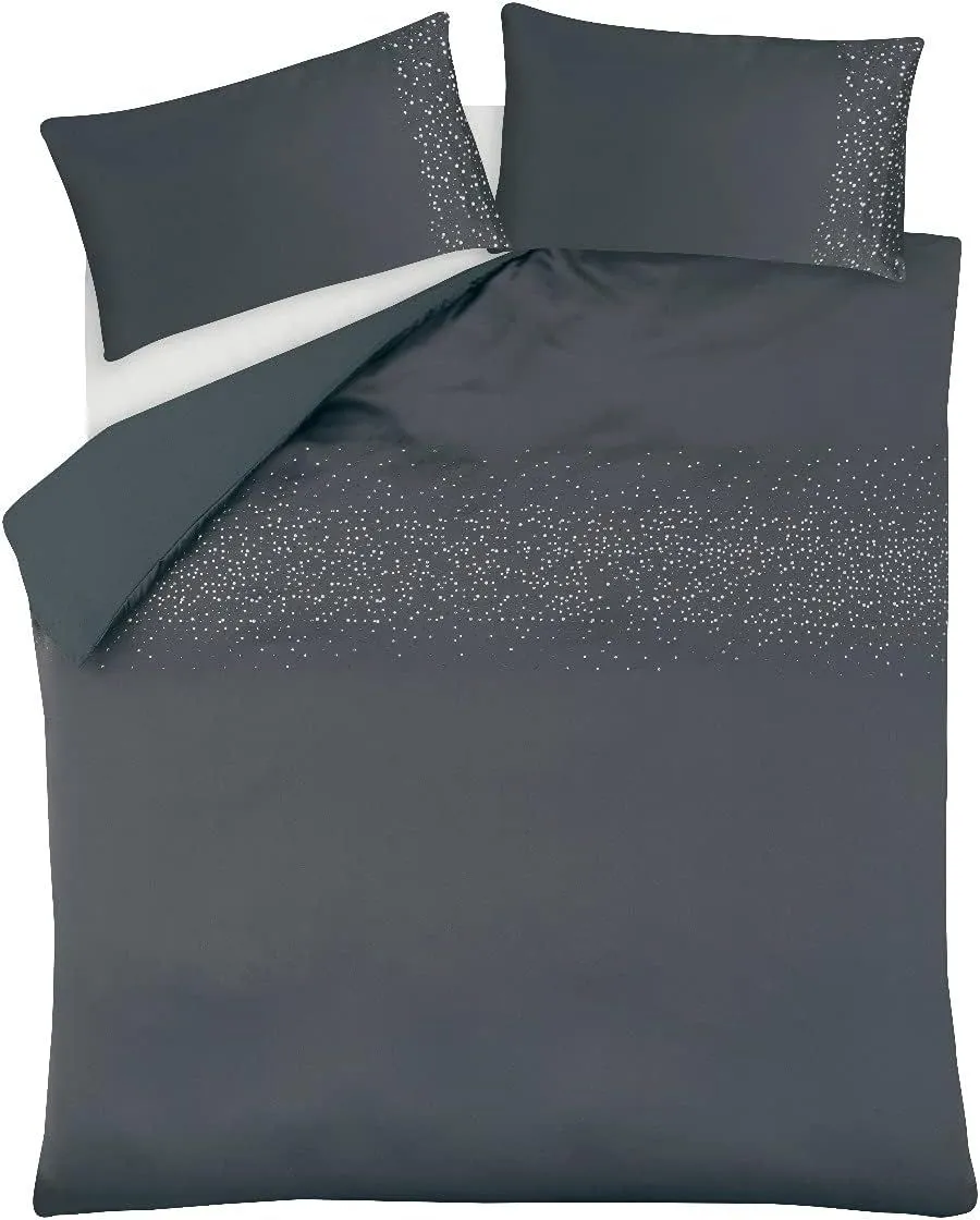 Smart Living Luxury Hotel Quality Diamonte Embellished Duvet Cover with Pillowcases in Charcoal 2