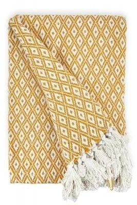 New Edge Blinds NewEdgeBlinds Stockholm Collection Recycled Cotton Throw in Ochre (90" x 100"), Yellow