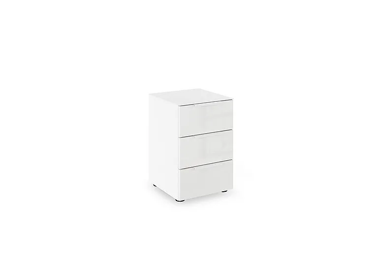 Haven 3 Drawer Bedside Cabinet with Glass Top and Front - Alpine White