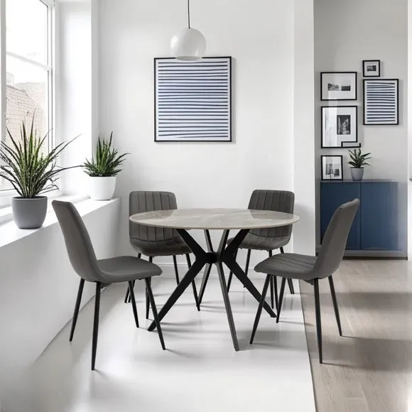 Tulsa Round Dining Table with 4 Faux Leather Dining Chairs