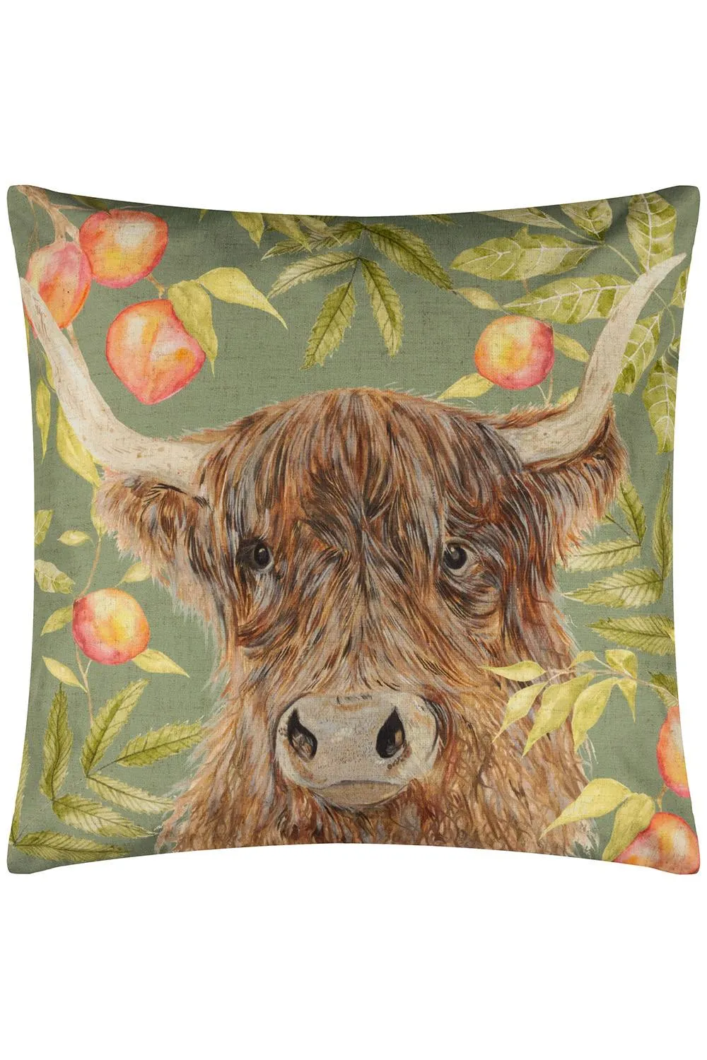 Evans Lichfield Grove Highland Cow Water & UV Resistant Outdoor Cushion in Olive