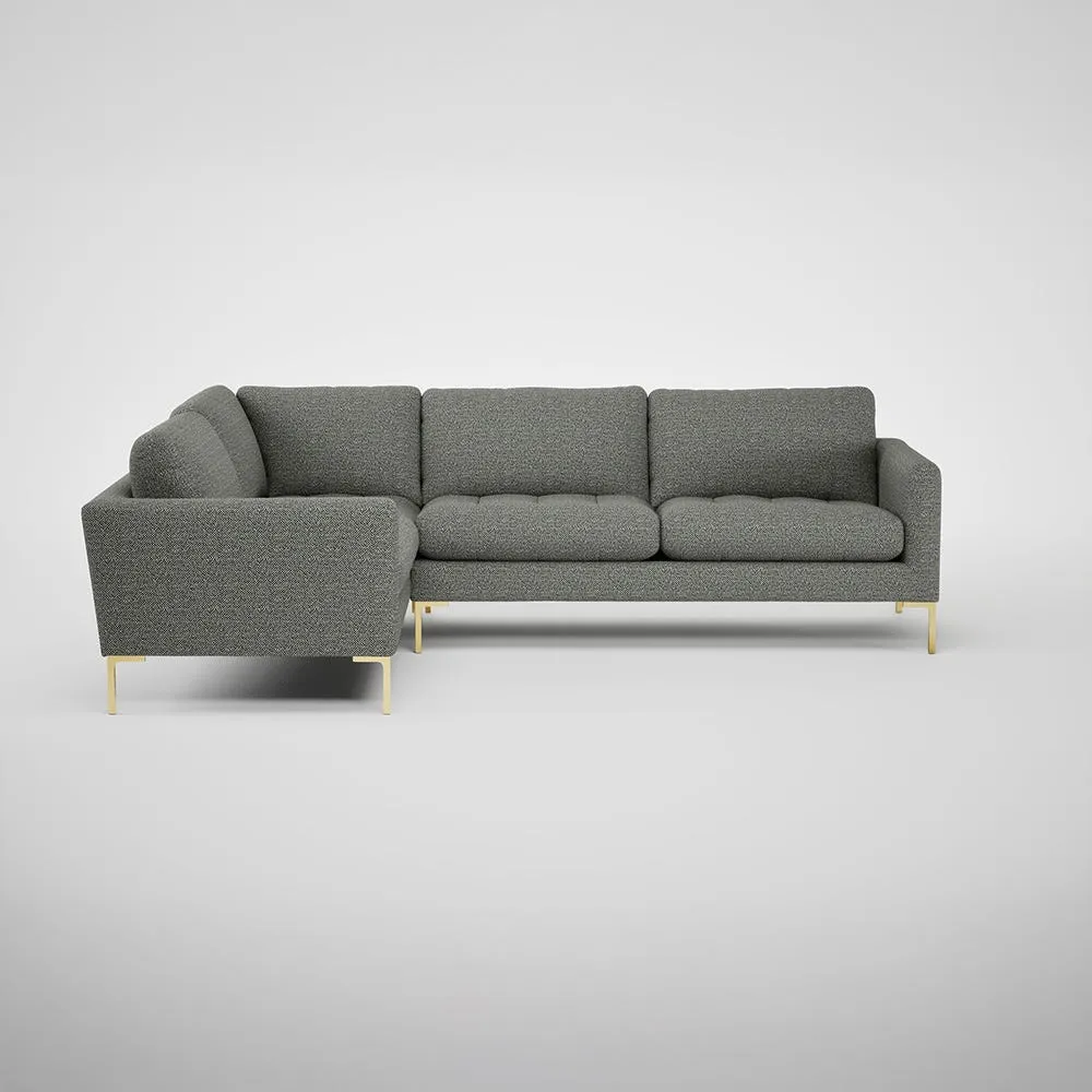 Heal's Eton Left Hand Facing Corner Sofa Boucle Tweed Lapis Brass Feet 1