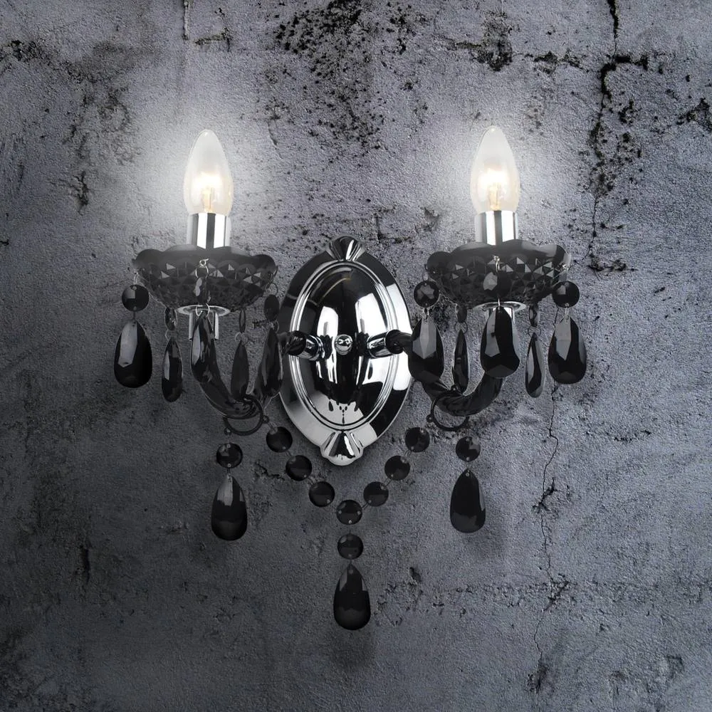First Choice Lighting Black Acrylic & Chrome Marie Therese Style Twin Wall Light 2