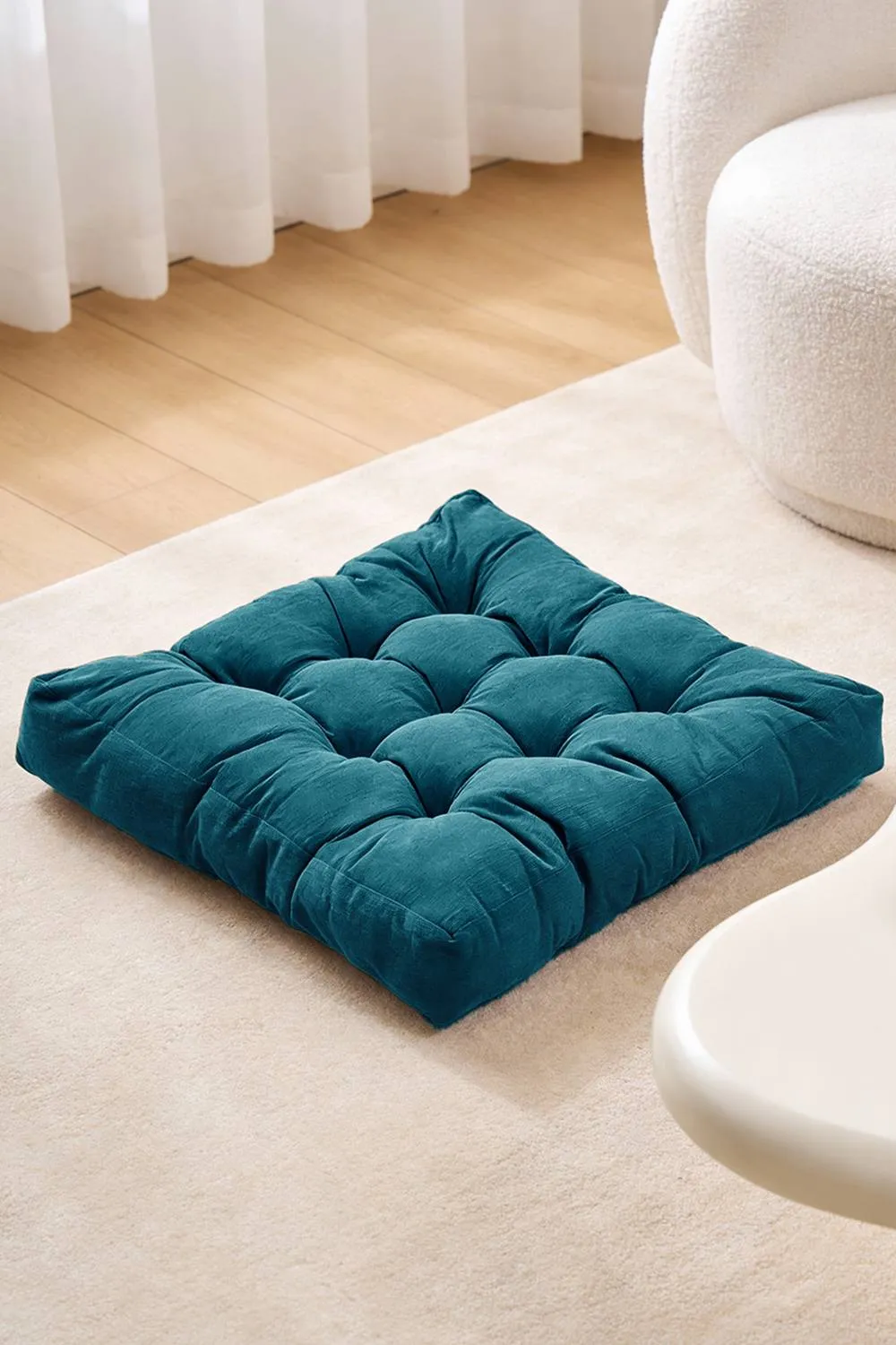 Living and Home Comfort Padded Corduroy Chair Cushion in Blue