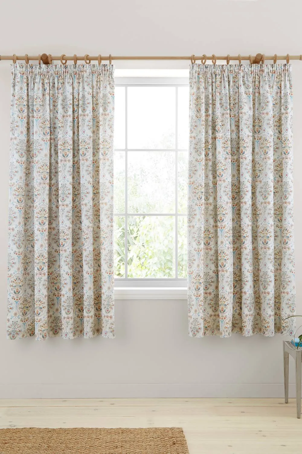 Dreams & Drapes 'Edena Decorative Floral' Lined Pencil Pleat Curtains in Natural