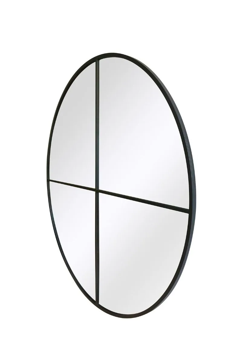 MirrorOutlet Black Large Circular Window Metal Garden Wall Mirror (200x200cm) 3